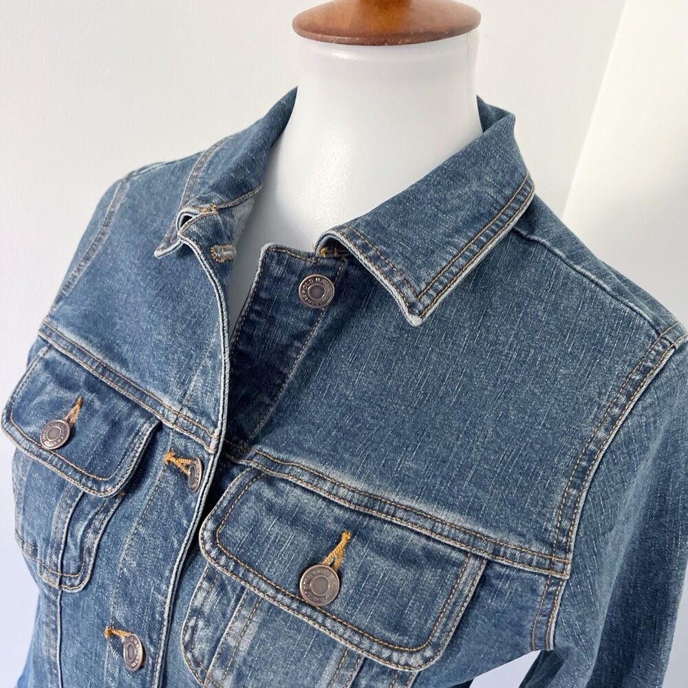 Vintage Old Navy Denim Jacket S Small Stretch Cotton Y2K Revival Utility Chic - Picture 9 of 16